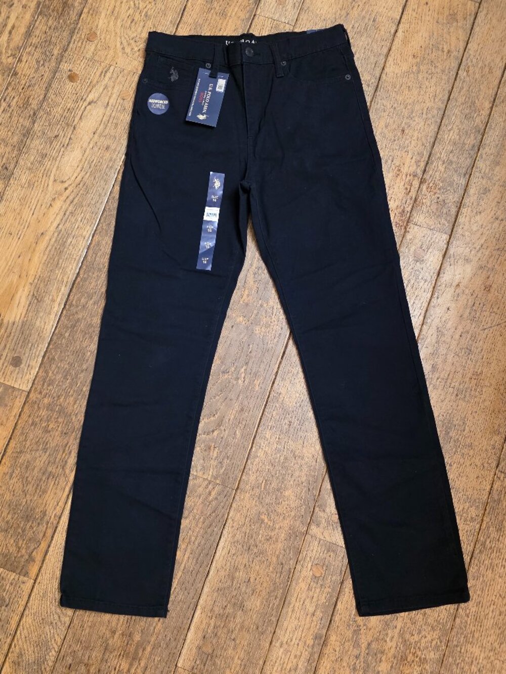 NWT U.S. Polo Assn. Boys Black Straight Twill Pants Size 16
